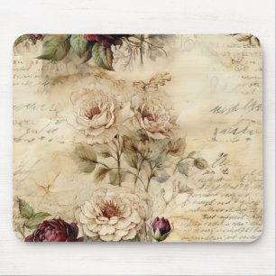 Victorian Love Letter Floral Parchment Mouse Pad