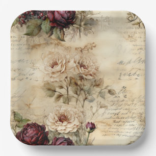 Victorian Love Letter Floral Parchment Paper Plate