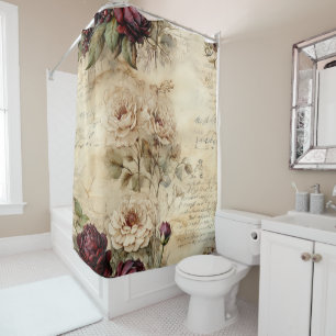 Victorian Love Letter Floral Parchment Shower Curtain