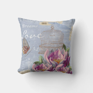 Victorian Love Thoughts Dreams Butterfly Bird Cage Cushion
