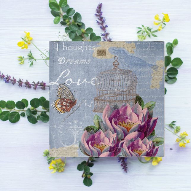 Victorian Love Thoughts Dreams Butterfly Bird Cage Jigsaw Puzzle (Creator Uploaded)