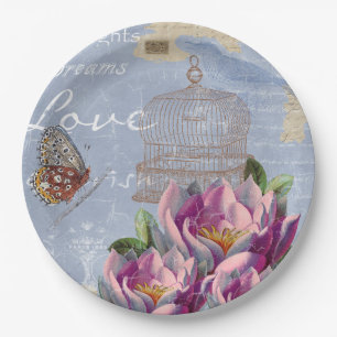 Victorian Love Thoughts Dreams Butterfly Bird Cage Paper Plate