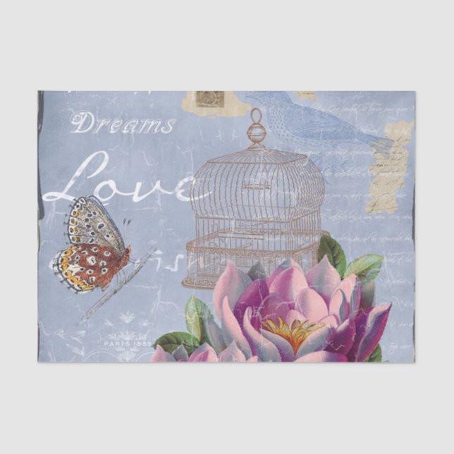 Victorian Love Thoughts Dreams Butterfly Bird Cage Tissue Paper (Front)