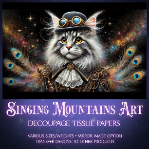 Victorian Maine Coone Magical Steampunk Decoupage Tissue Paper