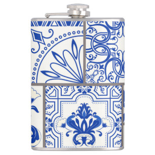 Victorian Majolica: Patchwork Tile Pattern. Hip Flask