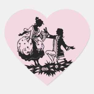 Victorian Man Proposing to Woman Silhouette Art Heart Sticker