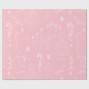 victorian mannequin antique sewing machine pink wrapping paper