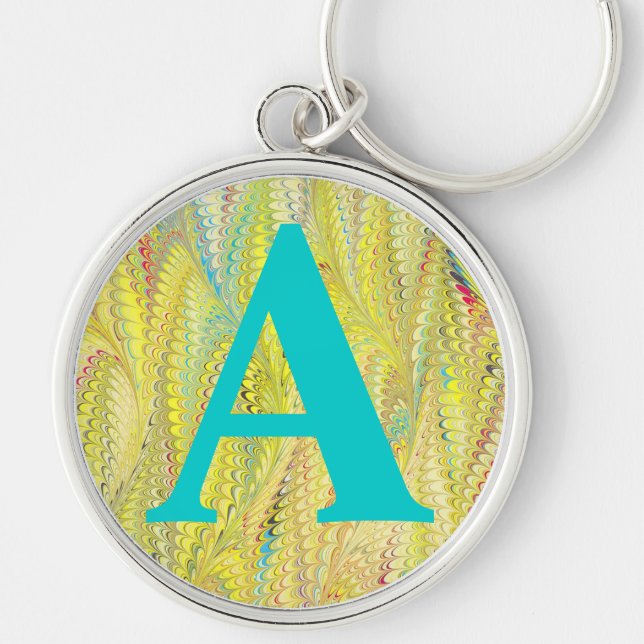 Victorian Marbled Paper Personalised Initial Key Ring (Front)