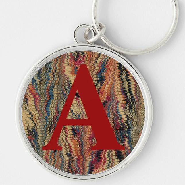 Victorian Marbled Paper Personalised Initial Key Ring (Front)