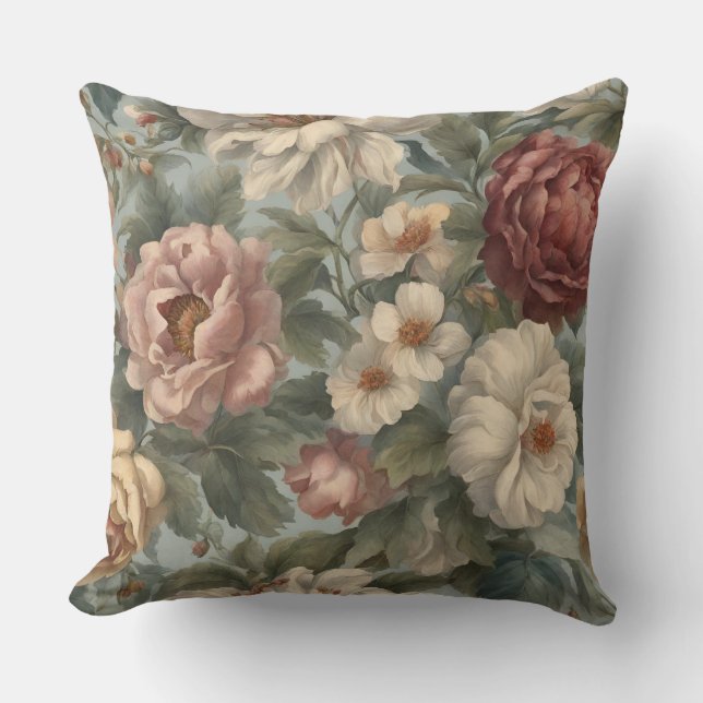 Victorian Mauve Blue Sage Floral Cushion (Front)