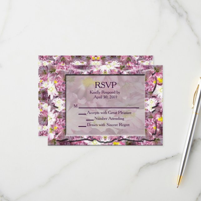 Victorian Mauve Floral RSVP Card (Front/Back In Situ)