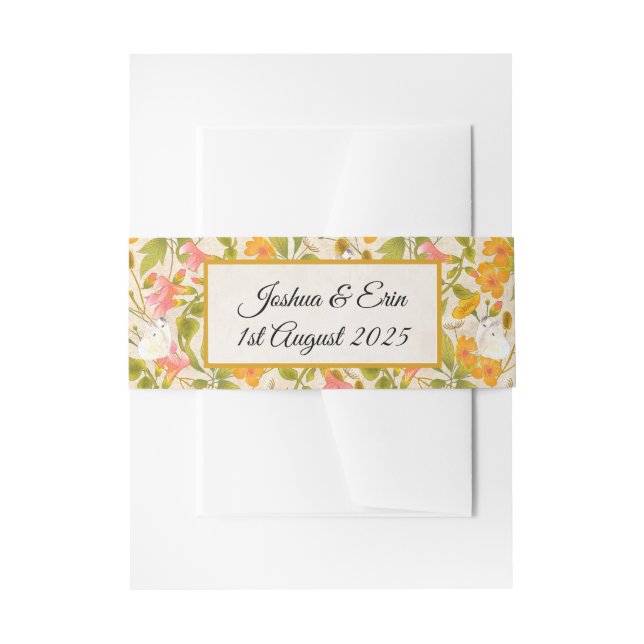 Victorian Meadow yellow RSVP card Invitation Belly Band (Front Example)