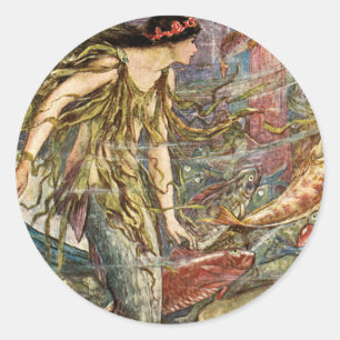 Victorian Mermaid Art by H J Ford Classic Round Sticker