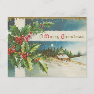 Victorian Merry Christmas with Holly Berries Postcard