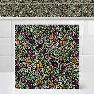 Victorian Millefleur Winding Floral Stained Glass Ceramic Tile