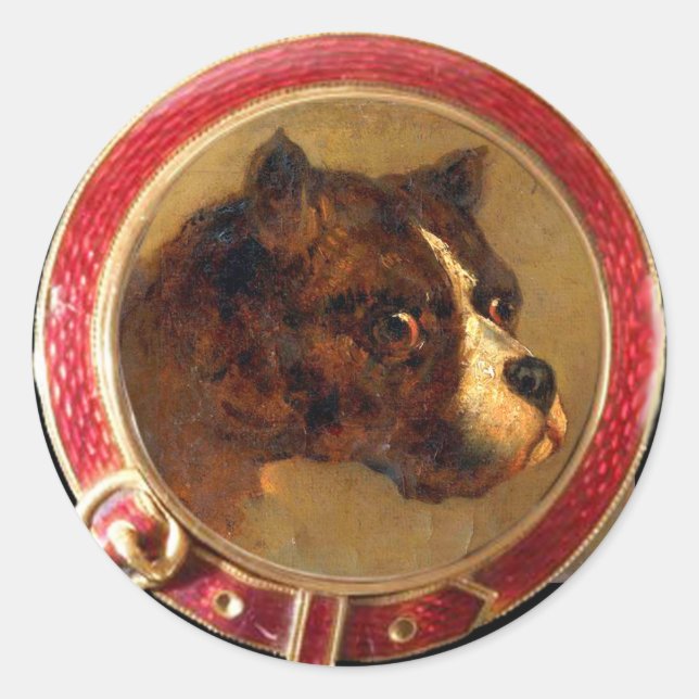 VICTORIAN MINIATURE DOG PORTRAITS Bulldog Classic Round Sticker (Front)