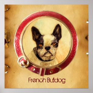 VICTORIAN MINIATURE DOG PORTRAITS French Bulldog Poster