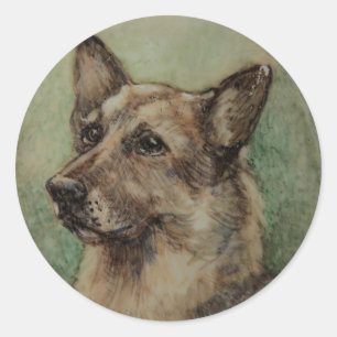 VICTORIAN MINIATURE DOG PORTRAITS German Shepherd Classic Round Sticker