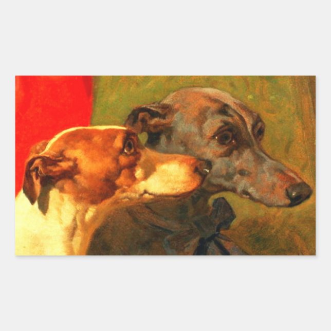 VICTORIAN MINIATURE DOG PORTRAITS Greyhounds Rectangular Sticker (Front)