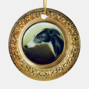 VICTORIAN MINIATURE DOG PORTRAITS Irish Greyhound Ceramic Ornament