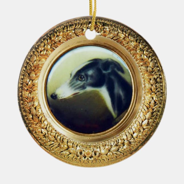 VICTORIAN MINIATURE DOG PORTRAITS Irish Greyhound Ceramic Ornament (Front)