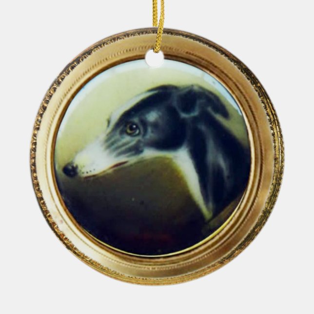 VICTORIAN MINIATURE DOG PORTRAITS Irish Greyhound Ceramic Ornament (Front)