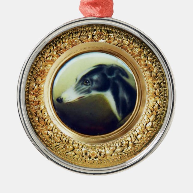 VICTORIAN MINIATURE DOG PORTRAITS Irish Greyhound Metal Ornament (Front)