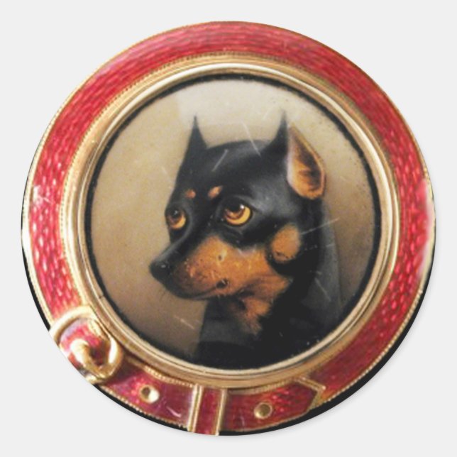 VICTORIAN MINIATURE DOG PORTRAITS Pincher Classic Round Sticker (Front)