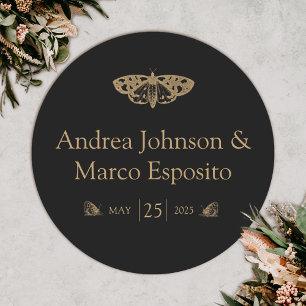 Victorian Moth Elegant Gothic Wedding Favour Classic Round Sticker