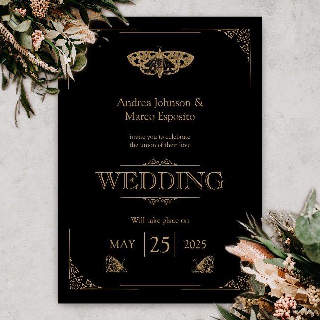 Victorian Moth Elegant Gothic Wedding Invitation (Gothic Moth Tattoo Wedding Invitation)