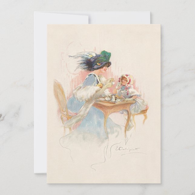 Victorian Mother and Daughter Tea Party Holiday Card (Front)