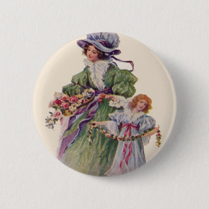 Victorian Mother & Daughter Flowers Mother's Day 6 Cm Round Badge