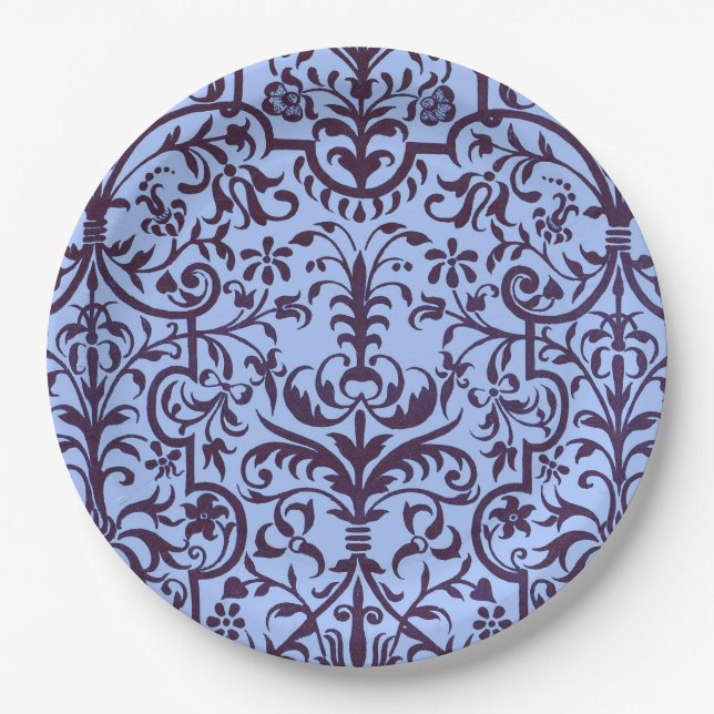 Victorian motif in blue paper plate (Front)