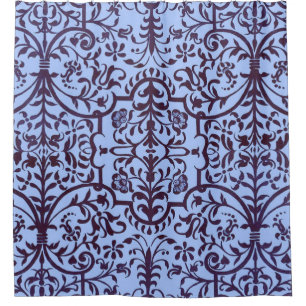 Victorian motif in blue shower curtain