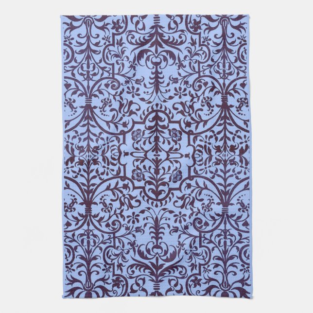 Victorian motif in blue tea towel (Vertical)