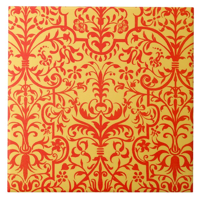 Victorian motif in orange ceramic tile (Front)