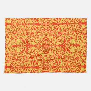 Victorian motif in orange tea towel