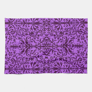 Victorian motif in purple tea towel