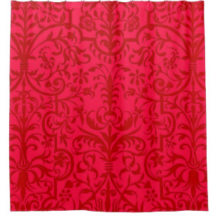 Victorian motif in red shower curtain