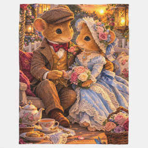 Victorian Mouse Couple Cottagecore Porch Swing Fleece Blanket