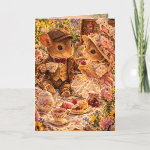 Victorian Mouse Couple Countryside Picnic Card