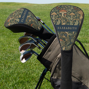 Victorian Mushroom Pattern Monogram Name Dark Golf Head Cover
