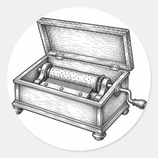 Victorian Music Box Engraving Vintage Antique Stic Classic Round Sticker