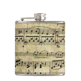 Victorian Music Sheet Wallpaper Hip Flask