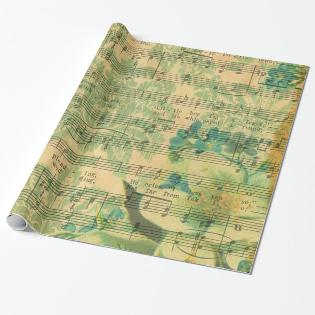 Victorian Music Sheet Wallpaper Wrapping Paper (Unrolled)