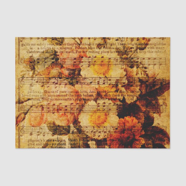 Victorian Music Sheet Watercolor Flower Wallpaper (Front)