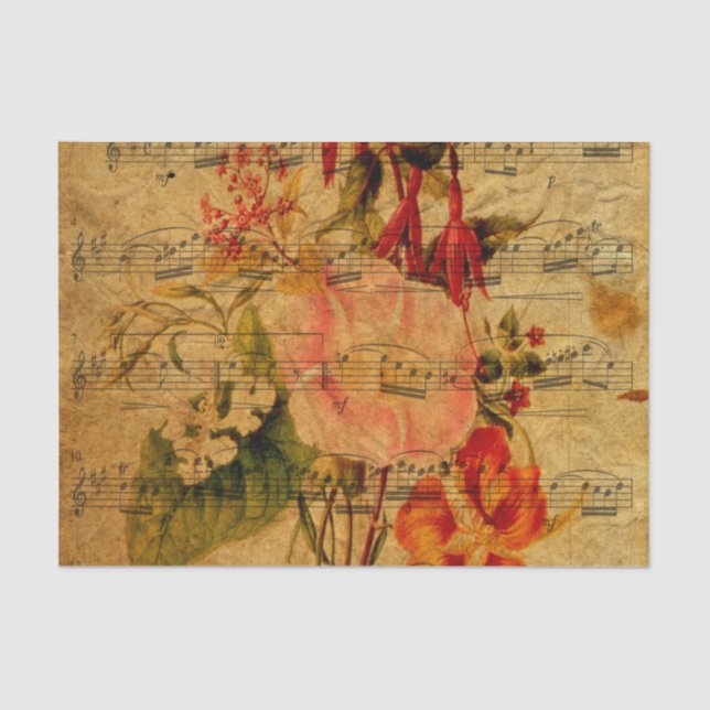 Victorian Music Sheet Watercolor Flower Wallpaper (Front)