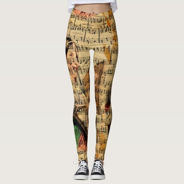 Victorian Music Sheet Watercolor Leggings (Front)