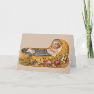 Victorian New Baby with Cat Greeting Card