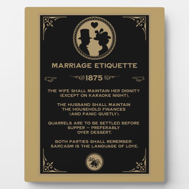  Victorian NewlyWeds Funny Marriage Rules  Plaque (Front)